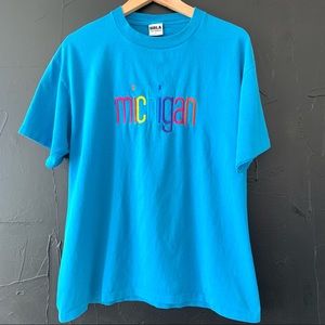 Vintage 90’s Single Stitch Made in USA Los Ángeles “MICHIGAN” 100% Cotton  Sz L
